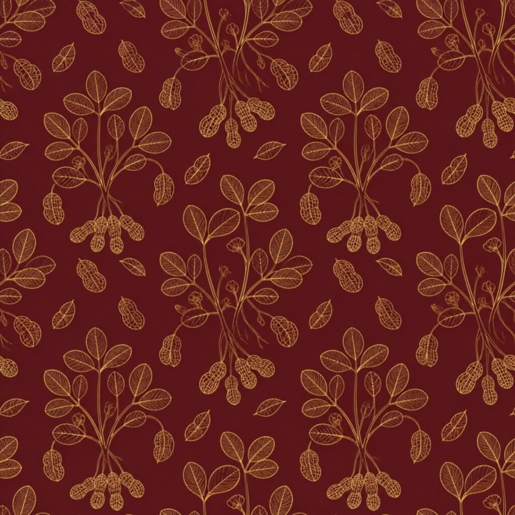 Gold groundnut plant pattern on maroon